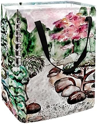 DJROW Кошница За Съхранение на Бельо Японска Градина, Вградена Подплата с Подвижни Скоби Добре Держащаяся