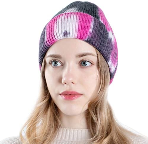 UIEGAR Вратовръзка Боядисват Beanie for Soft Women Winter Knitted Hat Skull Cap
