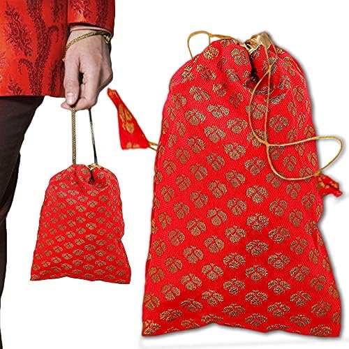 Raft's Indian style Colorful Potli Bags/ Batwa for Gifting purpose Gift Pouch/Jewellery Pouch | Shagun Potli | Ideal for wedding Return gifts/ Women ' s Organza Potli Bag ( 10 X 7 ) Inches Jewelry Holder/ Чантата с традиционните рокли (5)