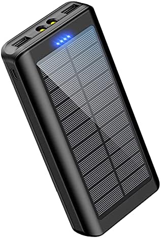Слънчево Зарядно устройство Power Bank 30000 mah - HONEONE Преносимо Зарядно Външна Батерия с Led Фенерче Зарядни Устройства за телефони и 2 Изхода за телефон | Таблет и Бивакуван