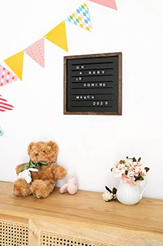 Mkono Letter Board with Letters and Numbers Wood Sign Board 12 Inches Changeable Скрабъл Tile with Letters Rustic Wooden Frame Home Wall Tabletop Display Decor Обяви, Черен