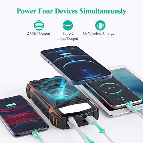 Два пакета-20,000 mAh Wireless Power Bank with Solar Panels for Camping Solar Phone Charger Waterproof Qi Wireless Type C Input/Output