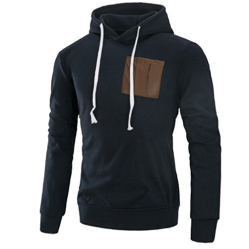 Charberry Мъжки Sleeve Hooded Sweatshirt 2018-Новата Риза с Дълъг ръкав Лоскутная Hoody Върховете Яке Палто (US-S/CN-M, тъмно син)