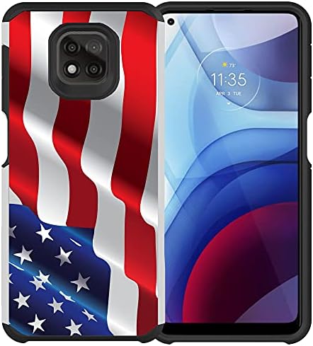 Cass Creations Съвместим за Motorola Moto G Power 2021 Калъф, Двуслойни устойчив на удари Бронята Защитен Калъф За вашия Телефон - Американски флаг