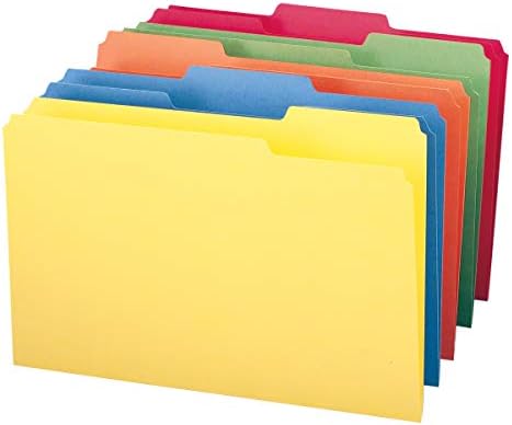 Папка за цветни файлове Smead, 1/3-Cut Tab, Клон размер, Различни цветове, 100 в картонена кутия (16943)