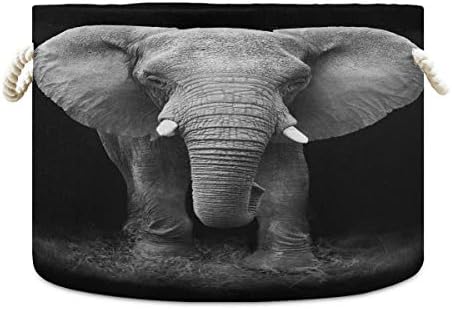 ALAZA Индийски Слон Черен Голяма Кошница За Съхранение на Бельо с Дръжки за Одеяла, Чаршафи Детска Количка Bin 20 x 20 x 14