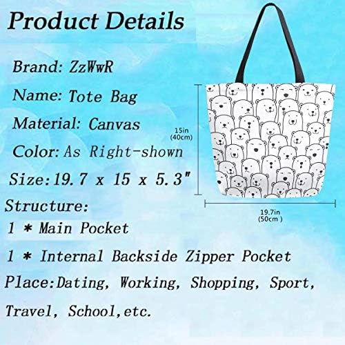 ZzWwR Сладък Карикатура от Бяла Мечка Модел е Много Голям Платно Рамо Чанта Топ Дръжка За Съхранение Чанта за Фитнес на Плажа Weekender Пътуване за Многократна употреба М?