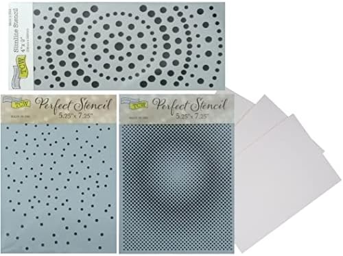Crafters Workshop Mixed Media Stencils Set - Polka Dot Dots, Bubble, Halftone, Grid Stencil for Painting, Card Making, Scrapbooking | за Многократна употреба Шаблони САМ Small Large Circles с Бял Картон